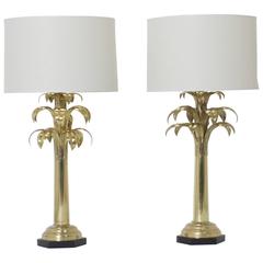 Large Rectangular Br Desk Lamp With Fist At 1stdibs Pair Of Br Palm Tree Table Lamps
