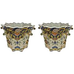 Pair of French Faience Desvres Fourmaintraux Jardinières