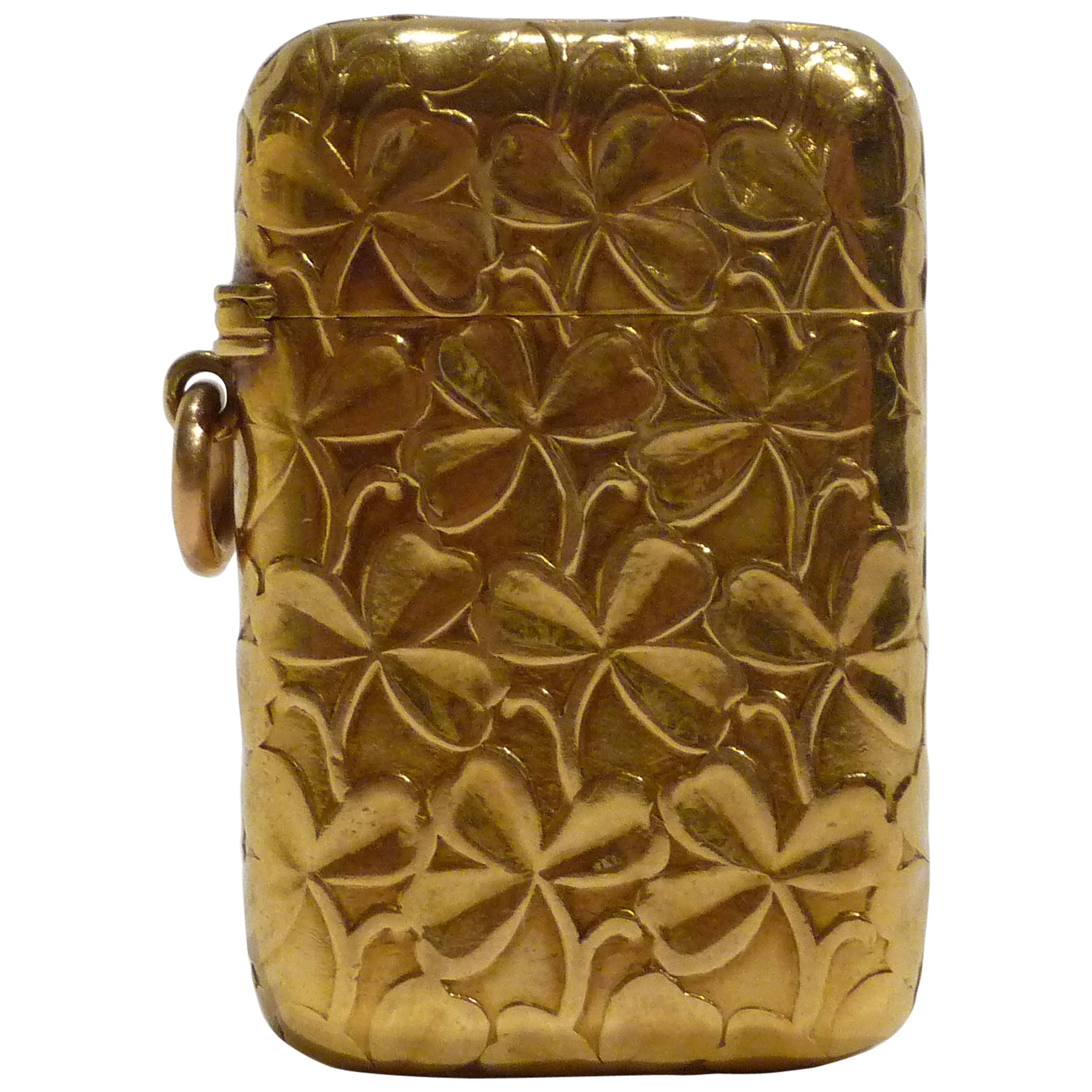 Paul Frey, a Gold Match Box Holder Decorated with Clovers For Sale