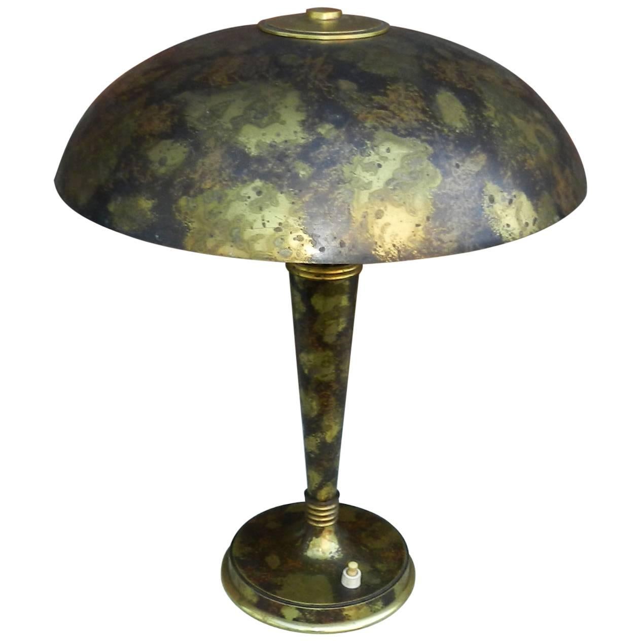 Genet et Michon, Art Deco Bronze and Metal Lamp with Oxidation Design circa 1930