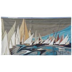 Claude Prevost , "Régate, " 1970 Signed Woolen Tapestry