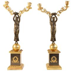 Pair of Early 19th Century Empire Bronze and Gilt Candelabra