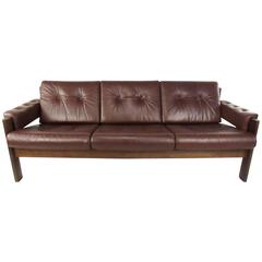Mid-Century Modern Tufted Leather Sofa