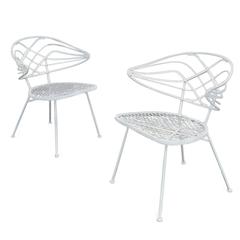 Pair of Unique Mid-Century Wrought Iron Patio Chairs