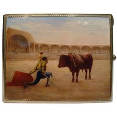 Antique Silver and Enamel Cigarette Case Spanish-Style Bullfighting 'Corrida de Toros'