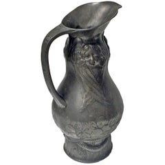 Antique Art Nouveau Kayser Zinn Pewter Pitcher Wine Jug, circa 1900