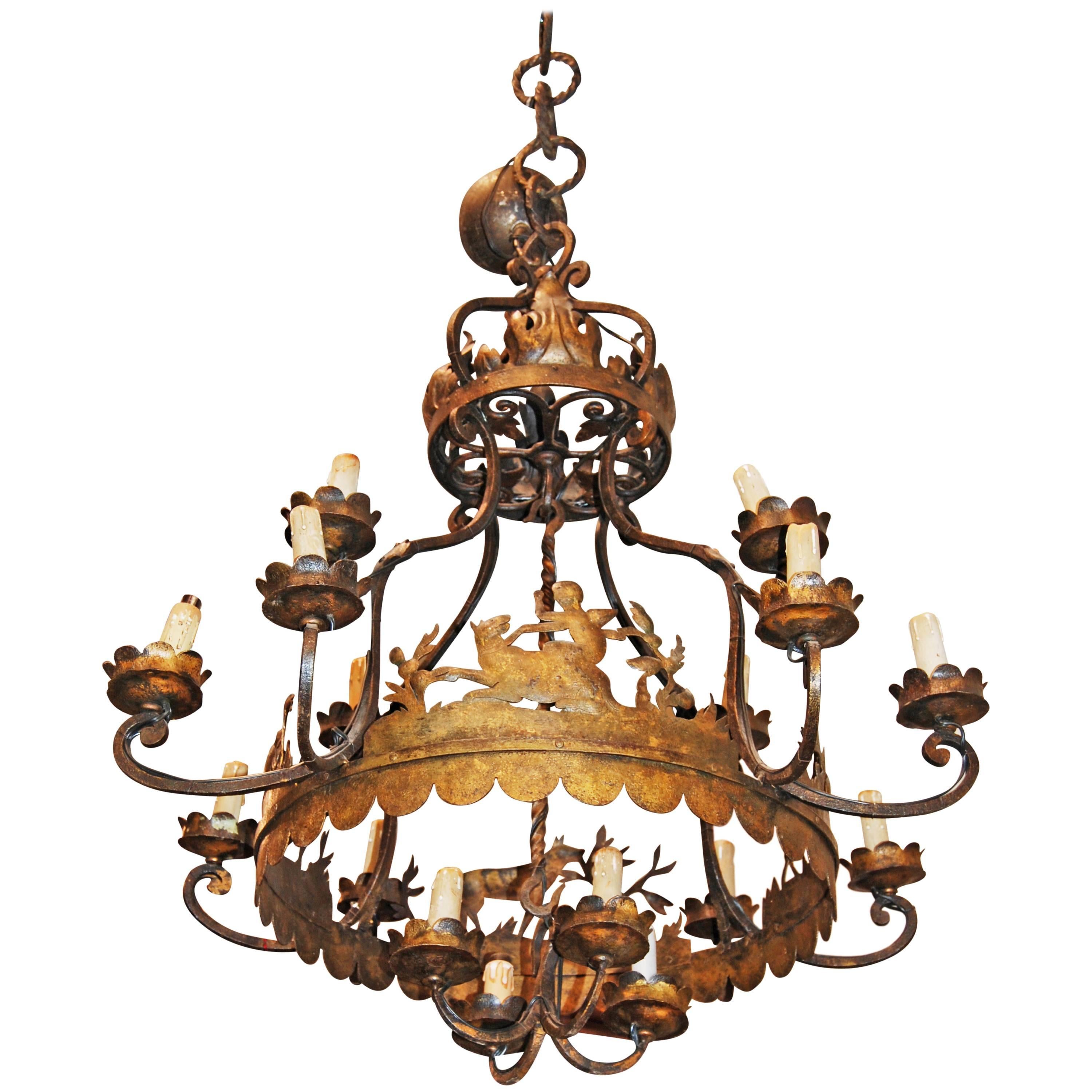 Unusual Whimsical 19th Century Iron Chandelier