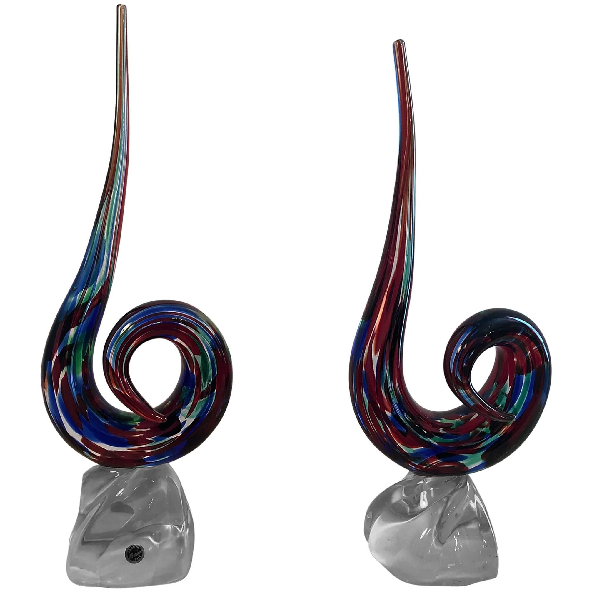 Pair of Modernistic Murano Glass Sculptures in the Manner of Fulvio Bianconi For Sale
