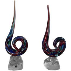 Pair of Modernistic Murano Glass Sculptures in the Manner of Fulvio Bianconi