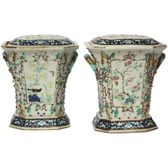 Antique Pair of Chinese Export Bough Pots