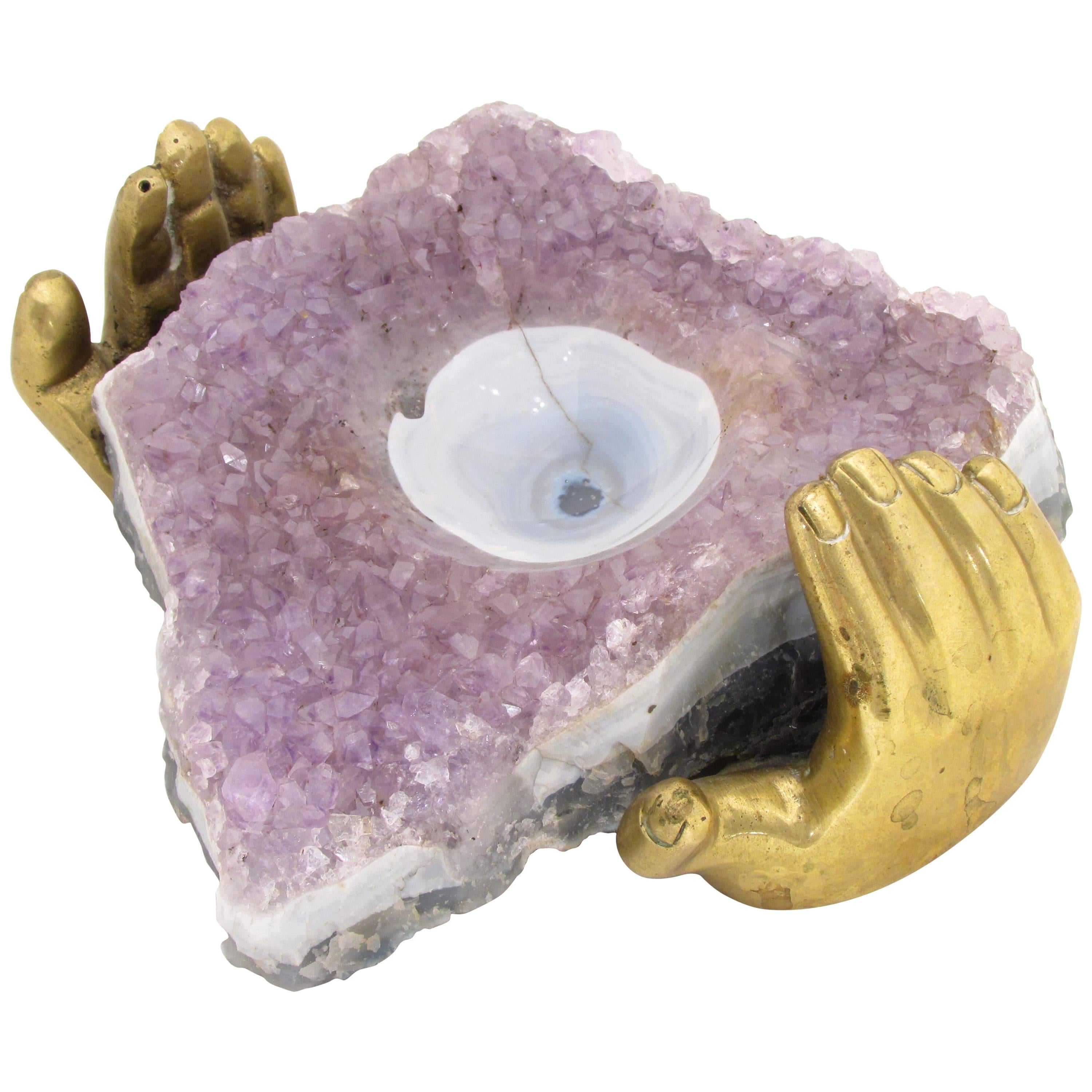 Amethyst and Brass Hand Dish by Pietrina Checcacci For Sale