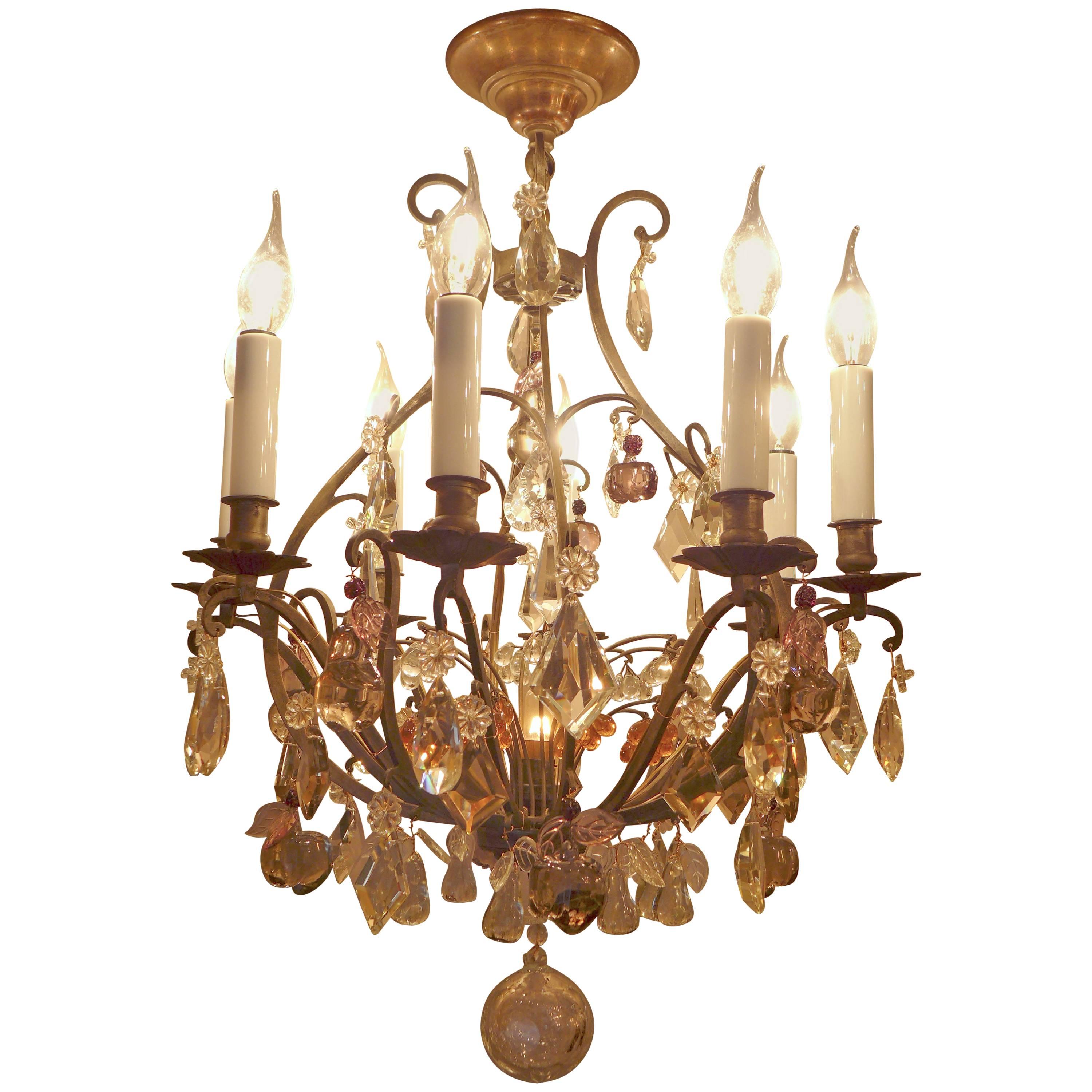 French Louis XV Style Patinated Bronze and Crystal Chandelier