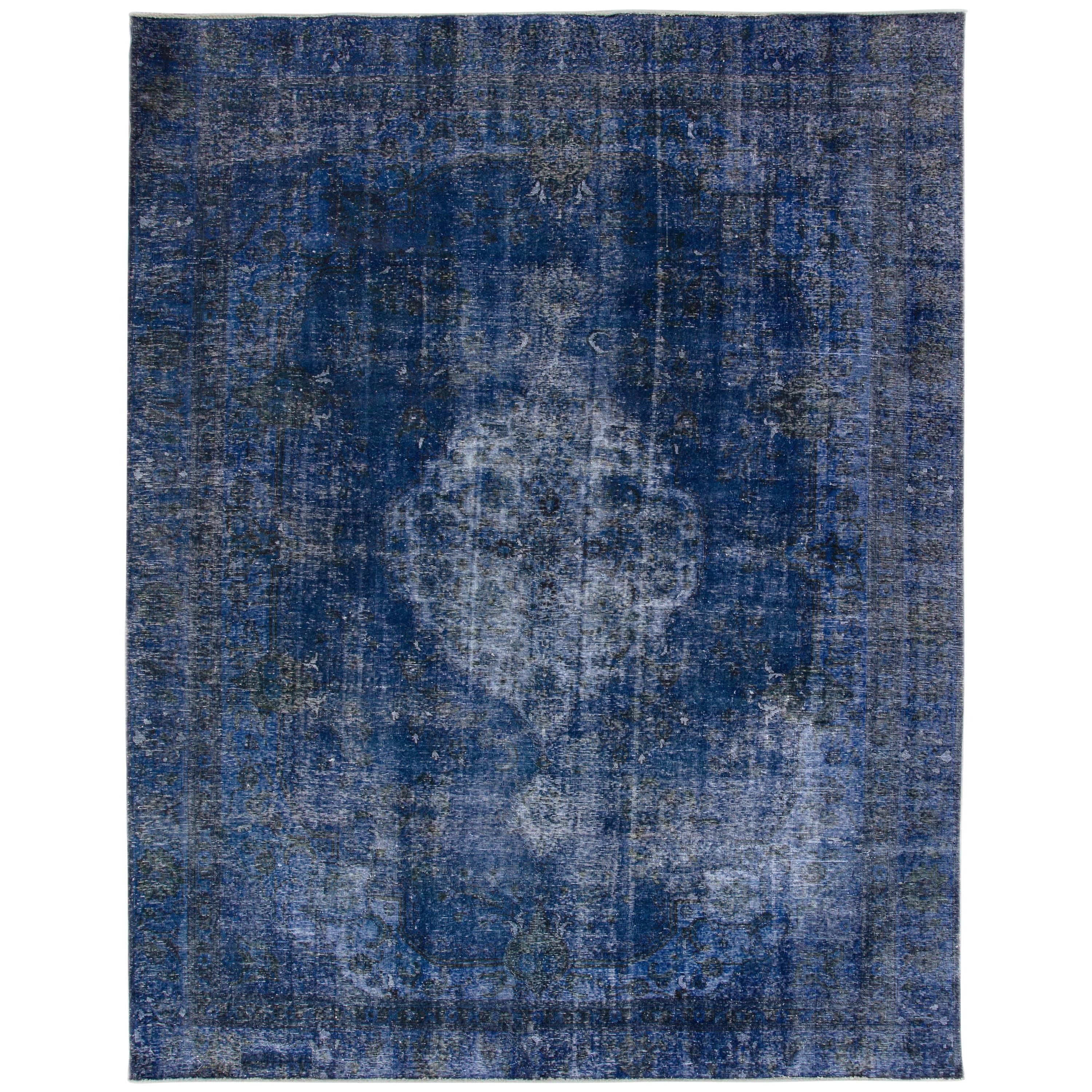 Vintage 1950s Blue Overdyed Persian Rug