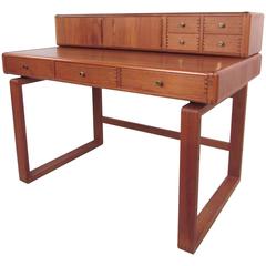 Mid-Century Modern Sled Leg Teak Desk