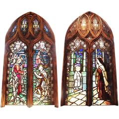 Pair of Stained Glass Cathedral Windows