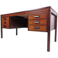 Mid-Century Modern Rosewood and Teak Desk with Unique Marquetry