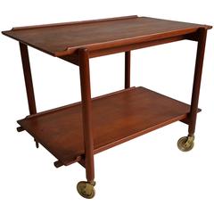 Modernist Teak and Rosewood Rolling Bar or Tea Cart Trolly, Made in Denmark
