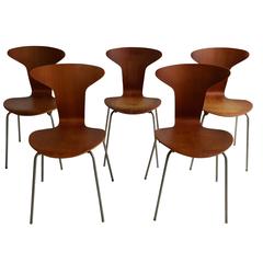 Rare, Early Set of Five Teak "Mosquito" Chairs, Arne Jacobsen/Fritz Hansen 1
