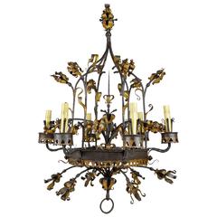 French Renaissance Style Wrought Iron and Gilt Six-Light Chandelier