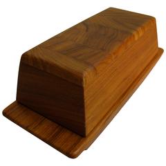 Fine and Rare Herringbone Pattern Teak Marquetry Butter Dish by Sowe 'Denmark'