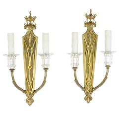 Pair of Neoclassical Style Two-Light Gilt Bronze Wall Sconces 2