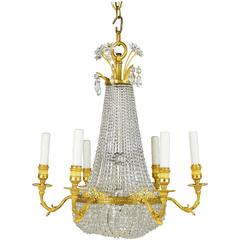French Empire Style Gilt Bronze and Beaded Six-Light Chandelier