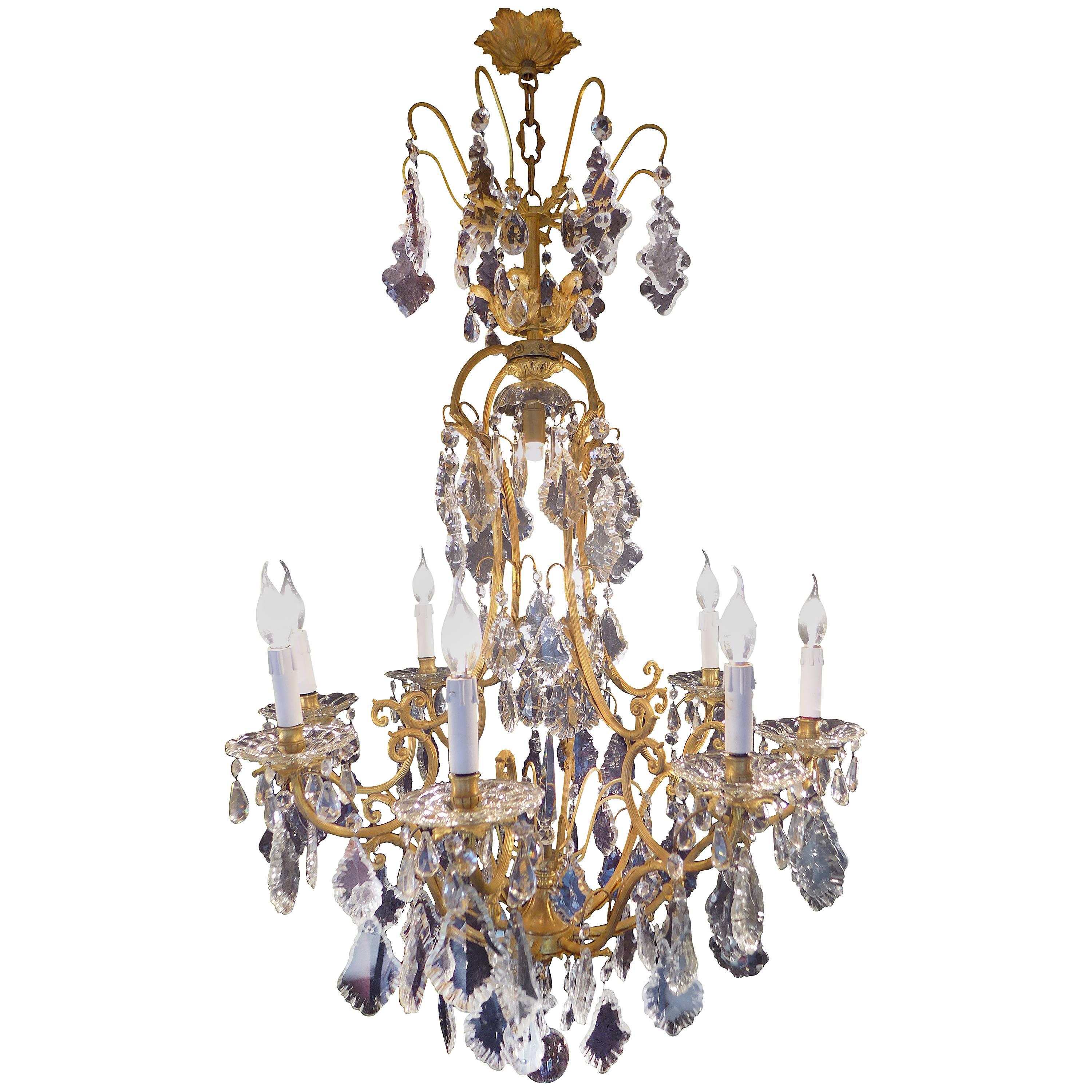 French Mid-20th Century Louis XV Style Ormolu and Crystal Chandelier, circa 1950 For Sale