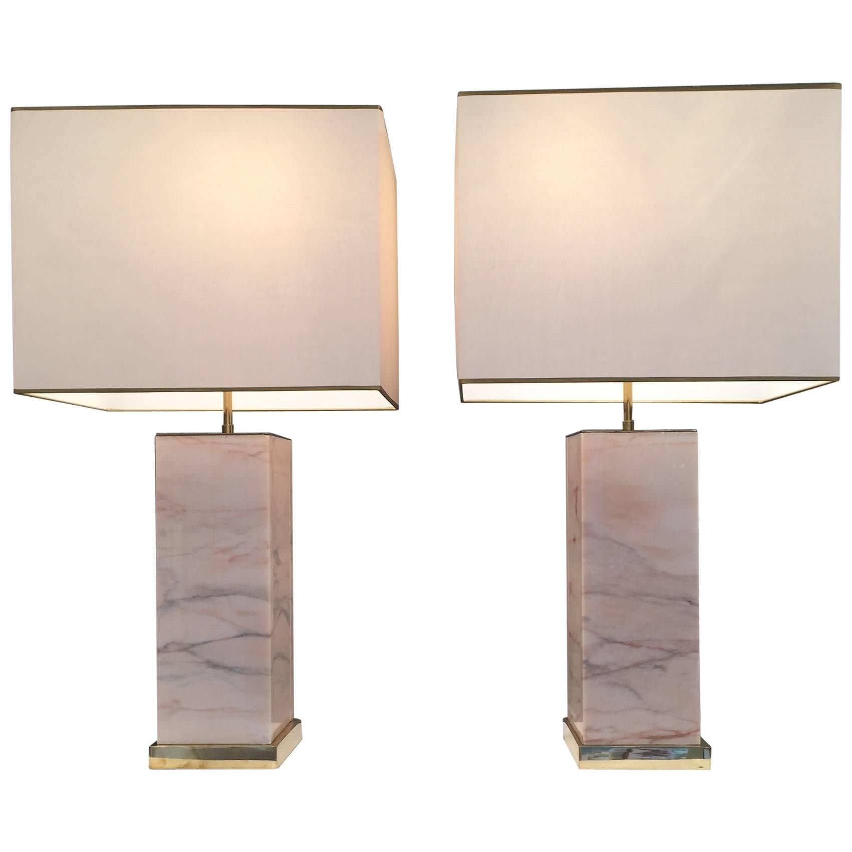 Large Pair of 1970s Marble Table Lamps