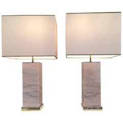 Large Pair of 1970s Marble Table Lamps