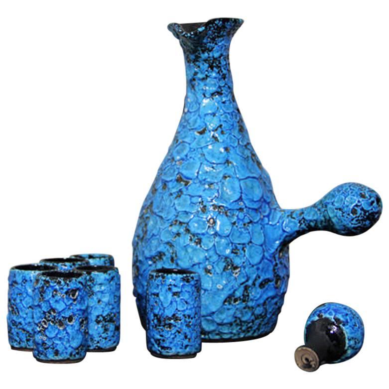 Fat Lava Ceramic Liqueur Set by Charles Cart for Le Cyclope, France, 1950s For Sale