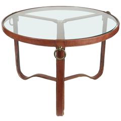 Jacques Adnet Exceptional 1950s Havana Leather Round Table