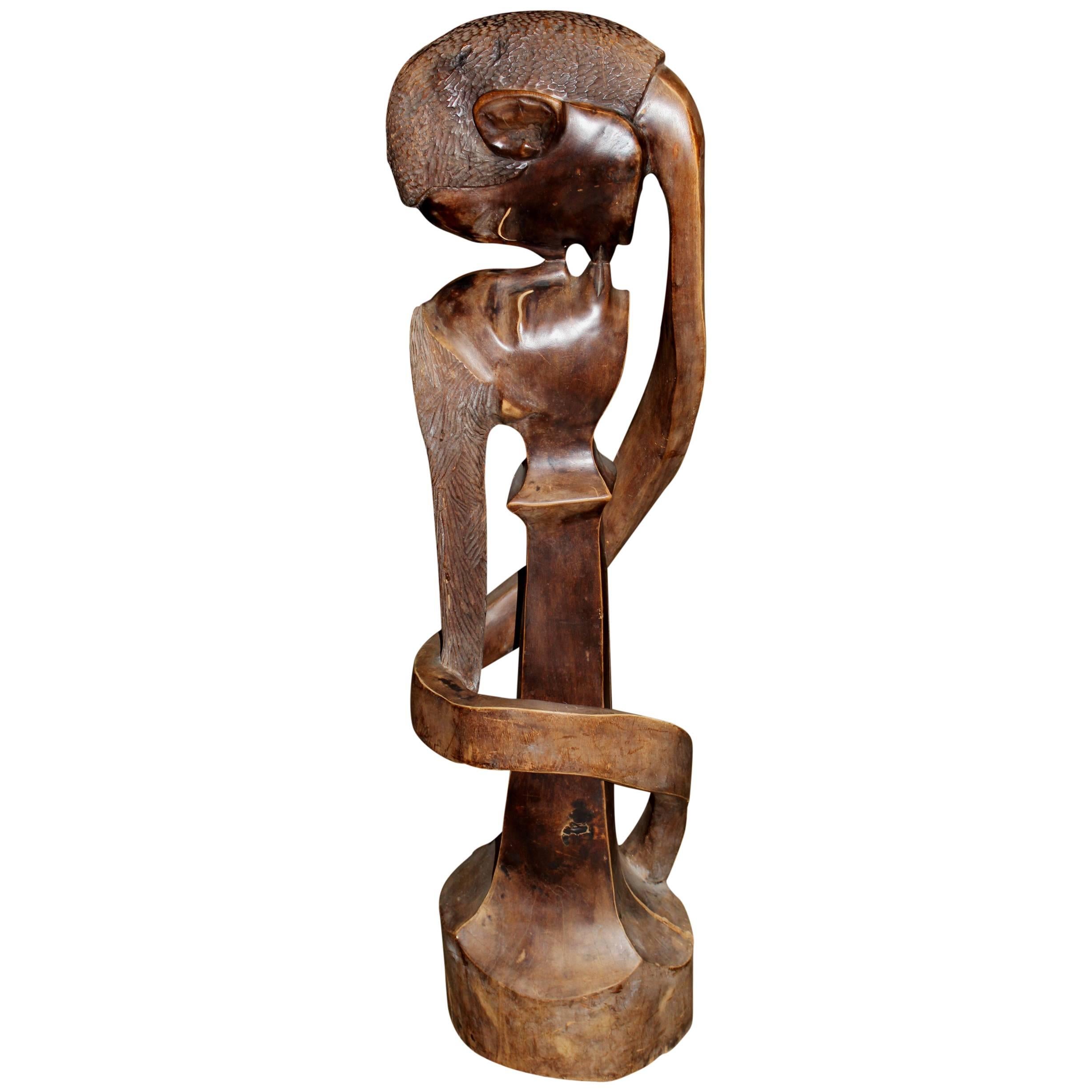 African Hardwood Carved Statue of Embrace
