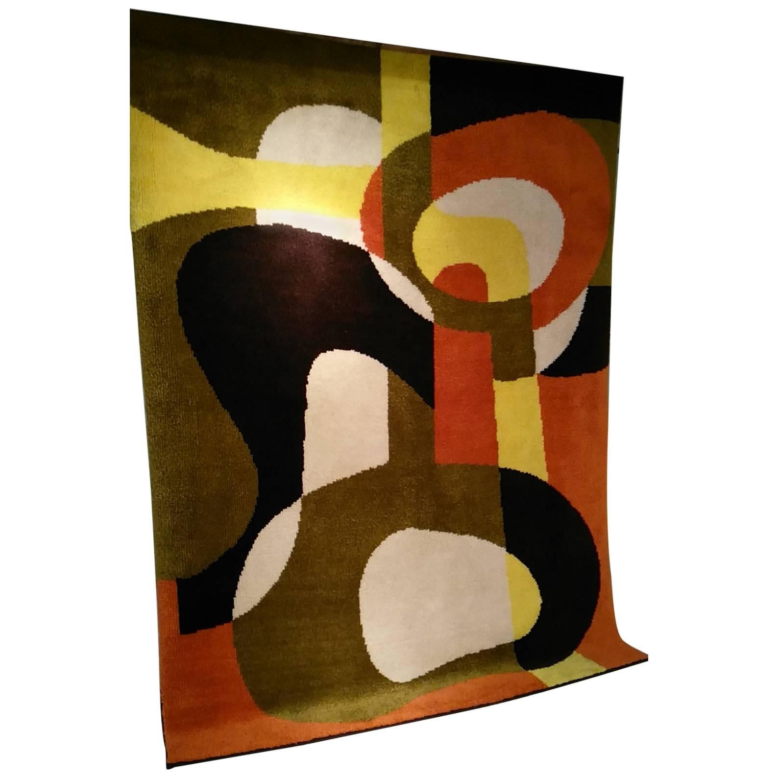 French Handmade Abstract Expressionist Rug, 1970s For Sale