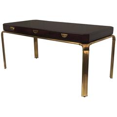 Glamorous Brass and Burl Wood Desk by John Widdicomb