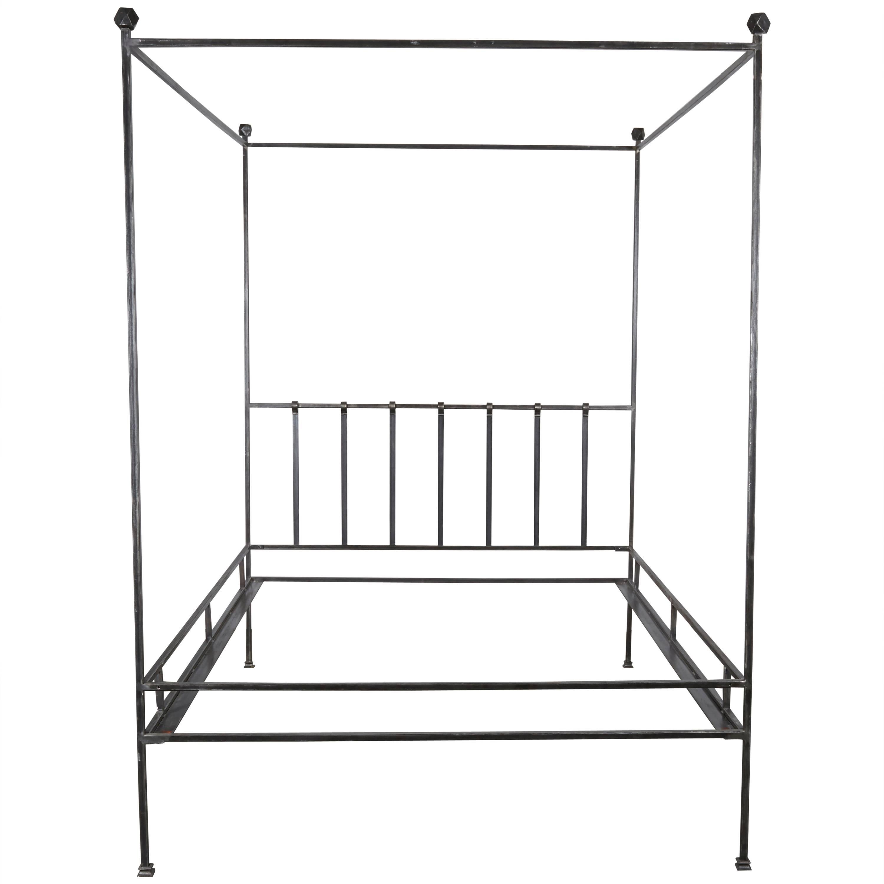 Hand-Polished Iron Four Poster Queen Bed Frame