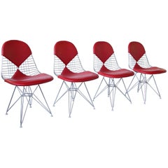 1950, Charles and Ray Eames, Set of Four DKR Chairs Red Leather Bikinis
