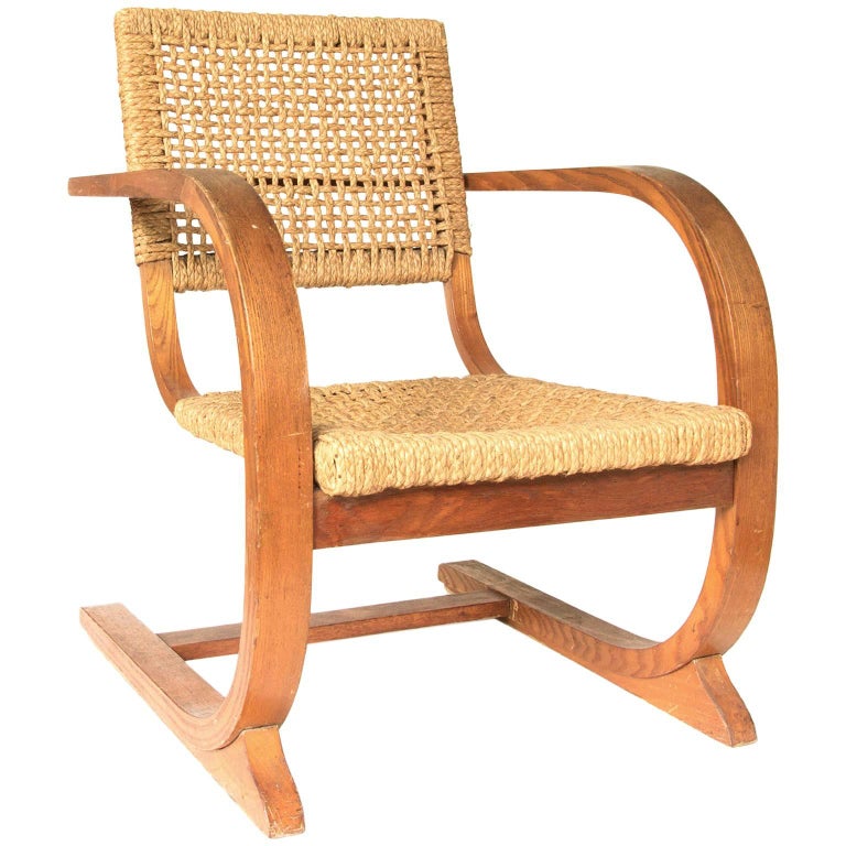 1935, Bas Van Pelt Rope Slung Rare High Back Comfortable Armchair  For Sale
