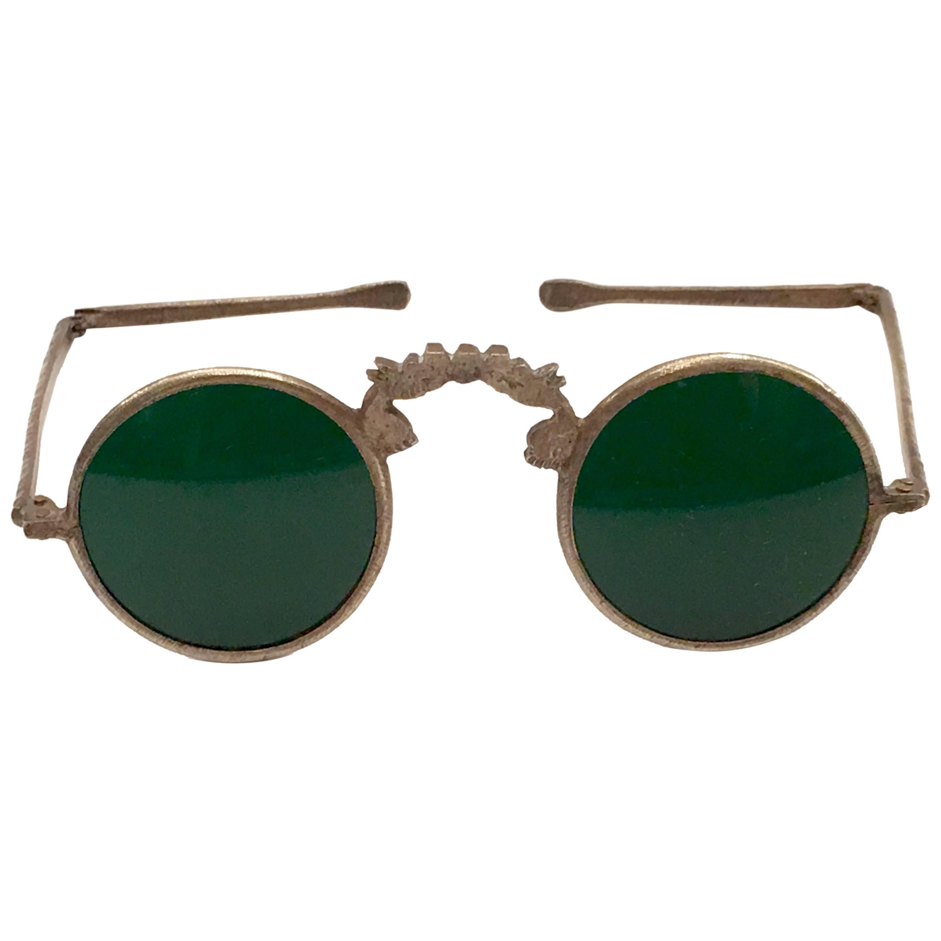 19th Century Chinese Brass Steampunk Folding Sunglasses