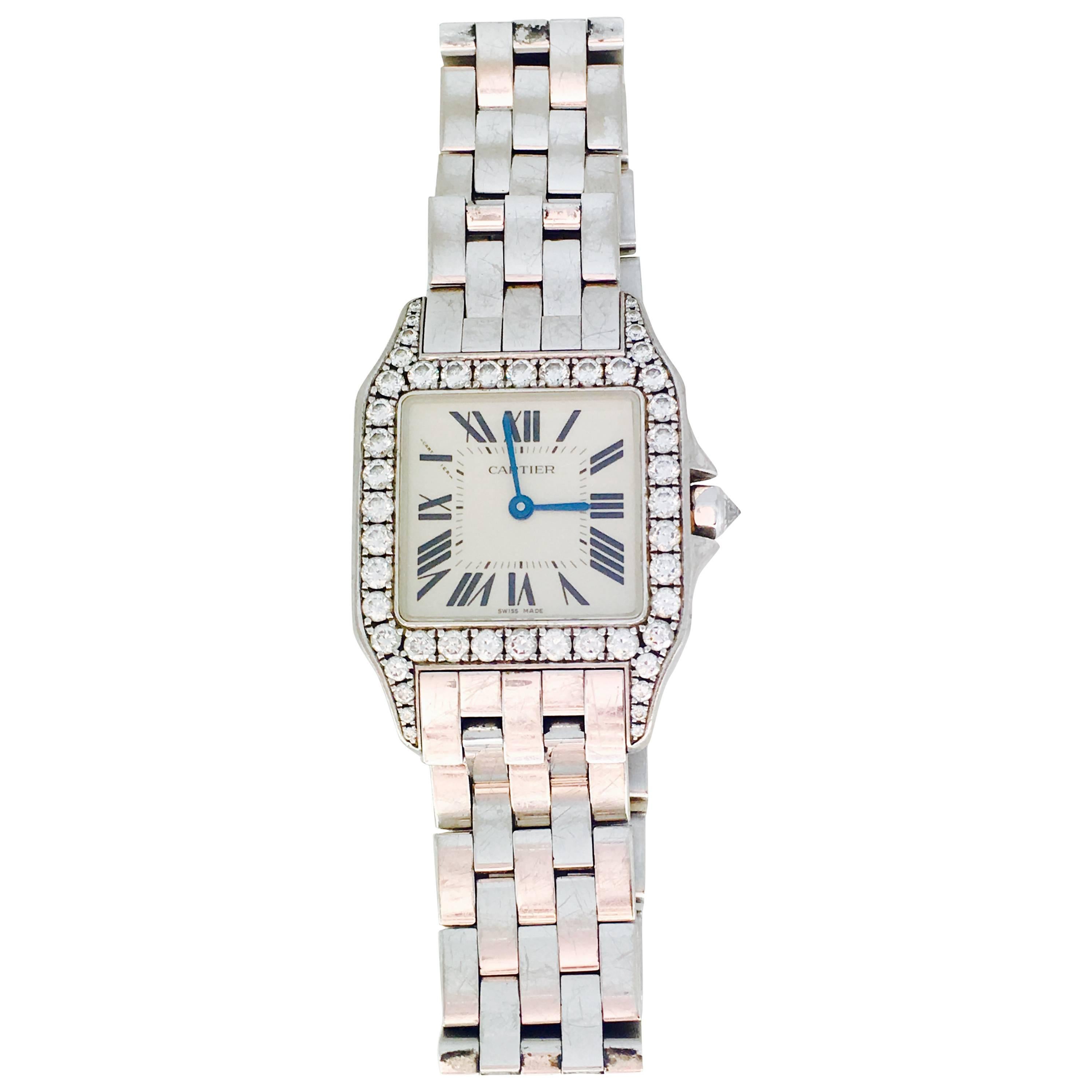 Cartier "Santos Damoiselle" White Gold and Diamond Watch