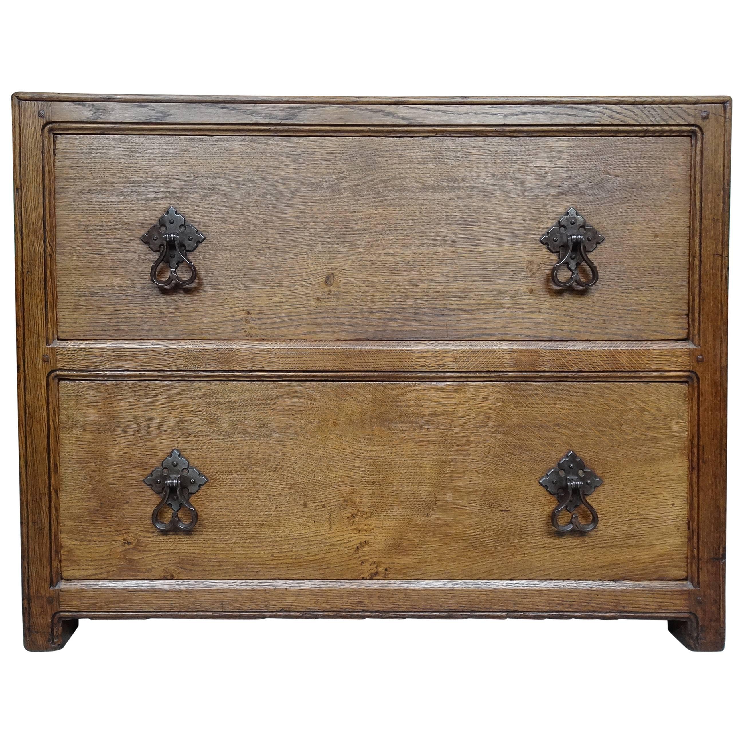 Liberty and Co Arts and Crafts gothic style large oak chest, London circa 1924 For Sale