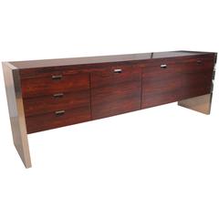 Vintage Dunbar Rosewood and Chrome Executive Credenza by Roger Sprunger