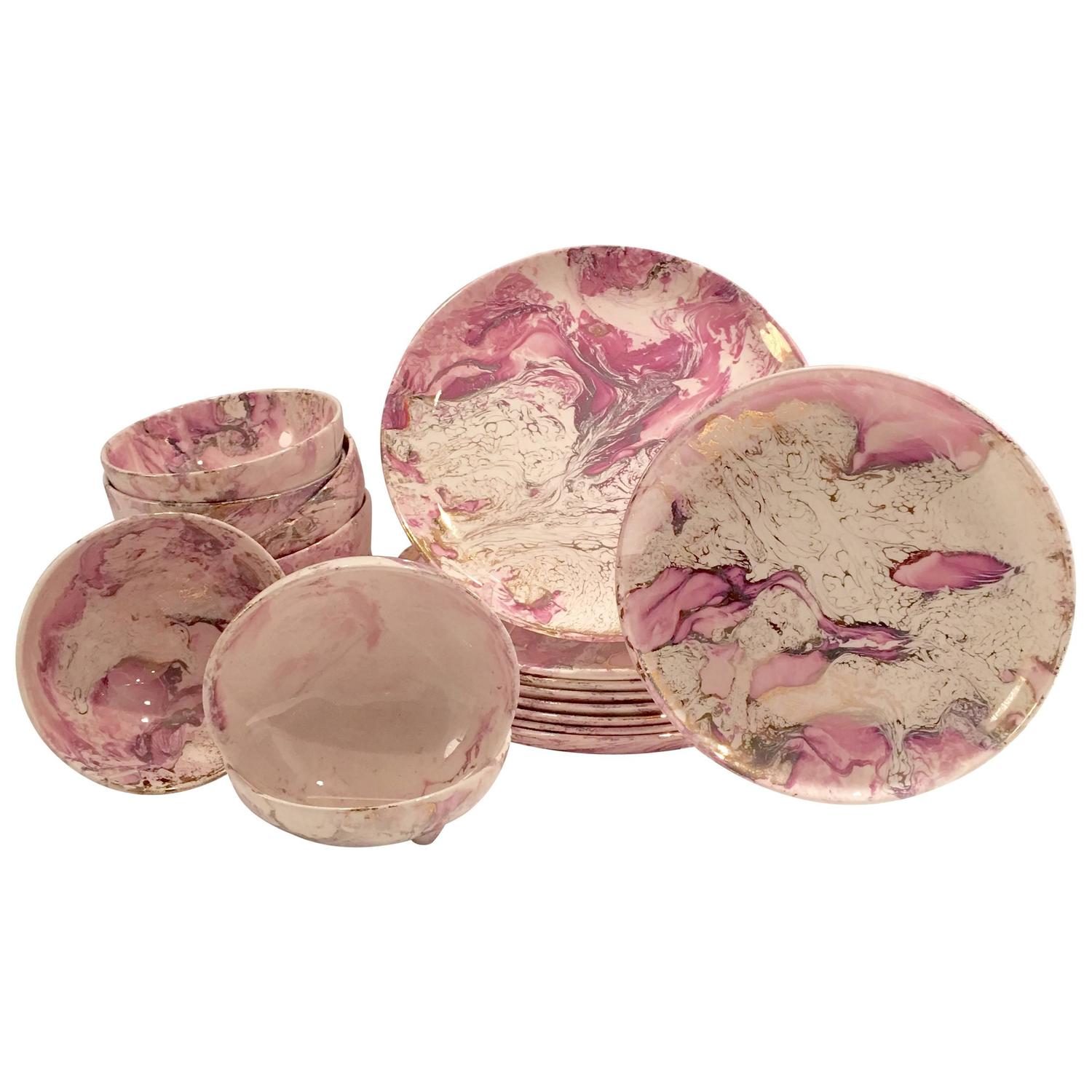 Sascha Brastoff Surf Ballet Dinnerware - Rare Pink and Platinum colorway