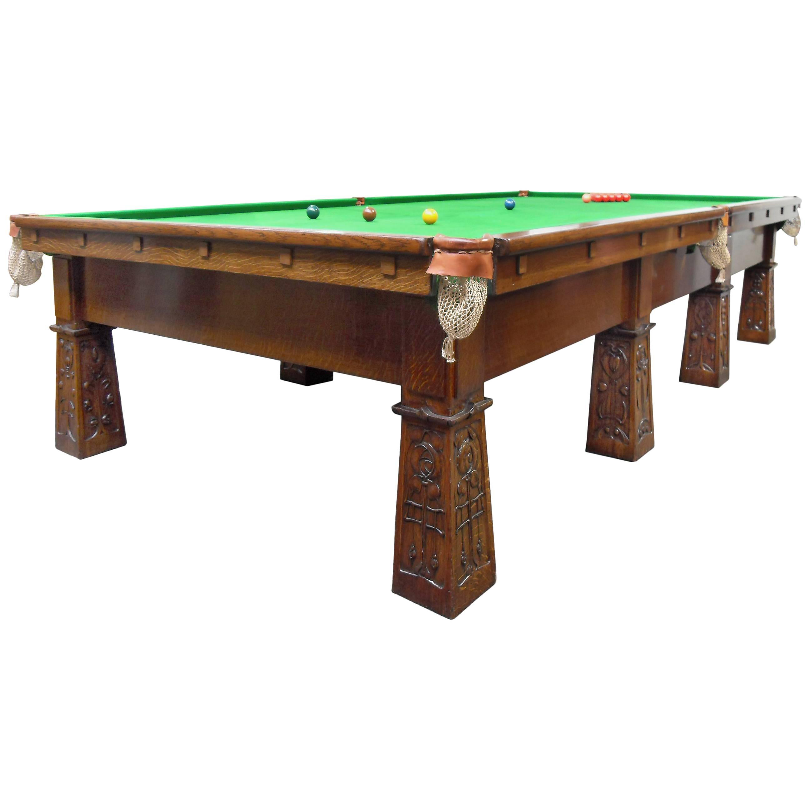 Rare Arts and Crafts oak billiard snooker table c1905; Wylie & Lochhead Glasgow For Sale