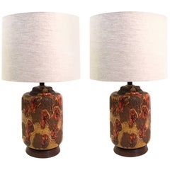Pair of 1960s Volcanic Drip Glazed Ceramic Table Lamps