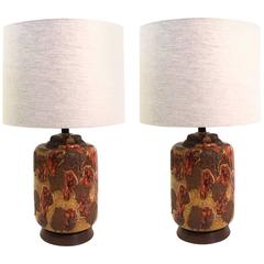 Pair of 1960s Volcanic Drip Glazed Ceramic Table Lamps 3
