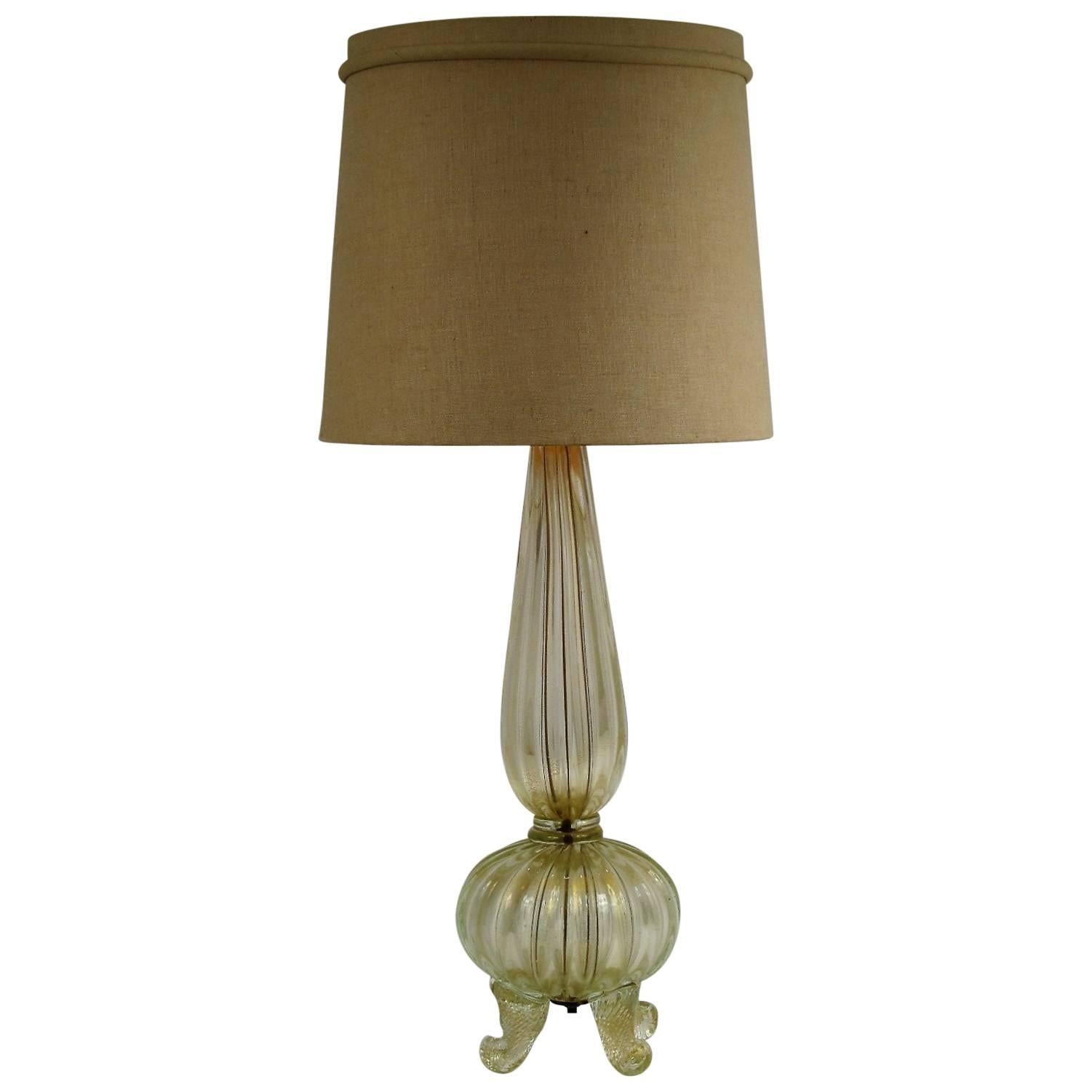 Gold Flake Barovier and Toso Blown Glass Lamp with Cornucopia Footing For Sale