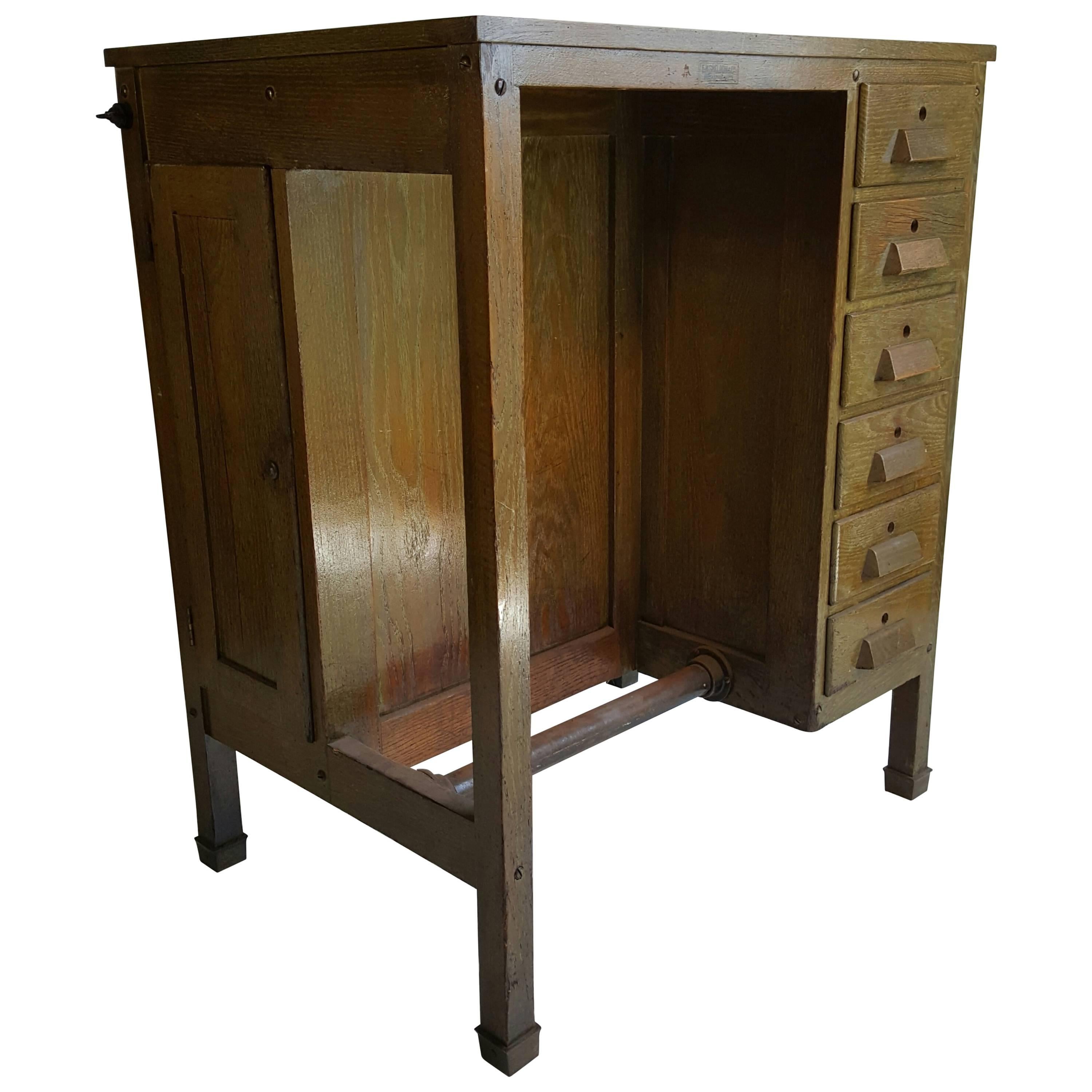 Cursed Oak Postman's / Jeweler's Industrial Desk, Anolyne Green, circa 1920s