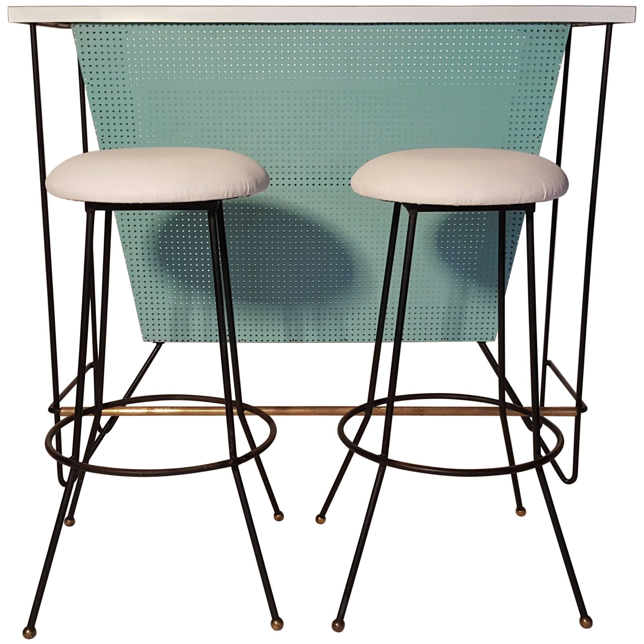 Mid-Century Modern Free-Standing Bar and Stools by Frederick Weinberg