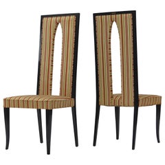 Pair of Italian High Back Sabre Leg Chairs in the Manner of Gio Ponti