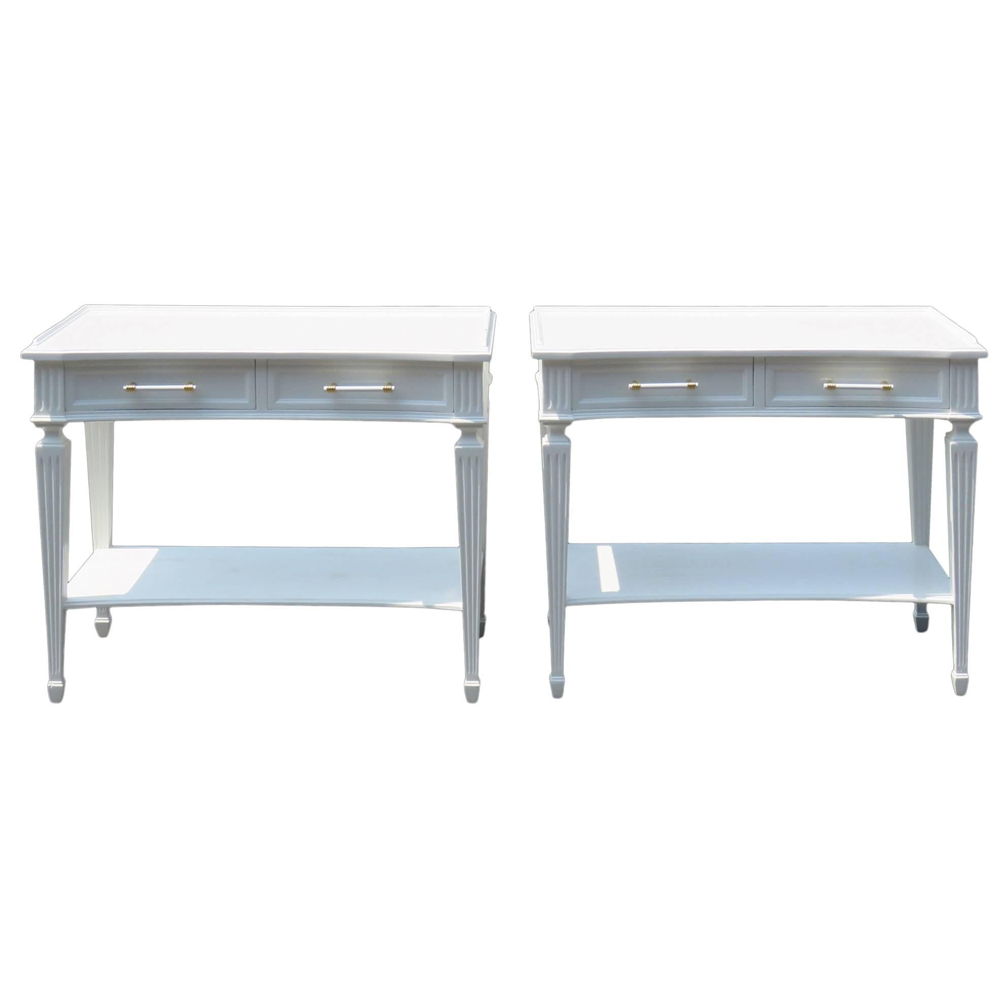 Pair of French Auffray White Painted Side Tables